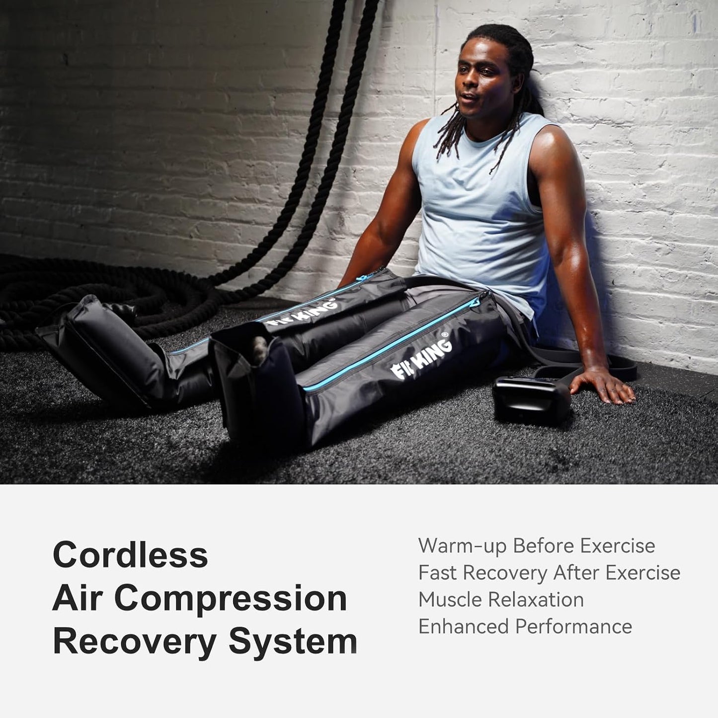 FIT KING Air Compression Recovery System, Cordless Full Leg Massager | Dynamic Pressure, Massage Zone Customizable, Fast Recovery for Athletes, FSA-HSA (Medium)