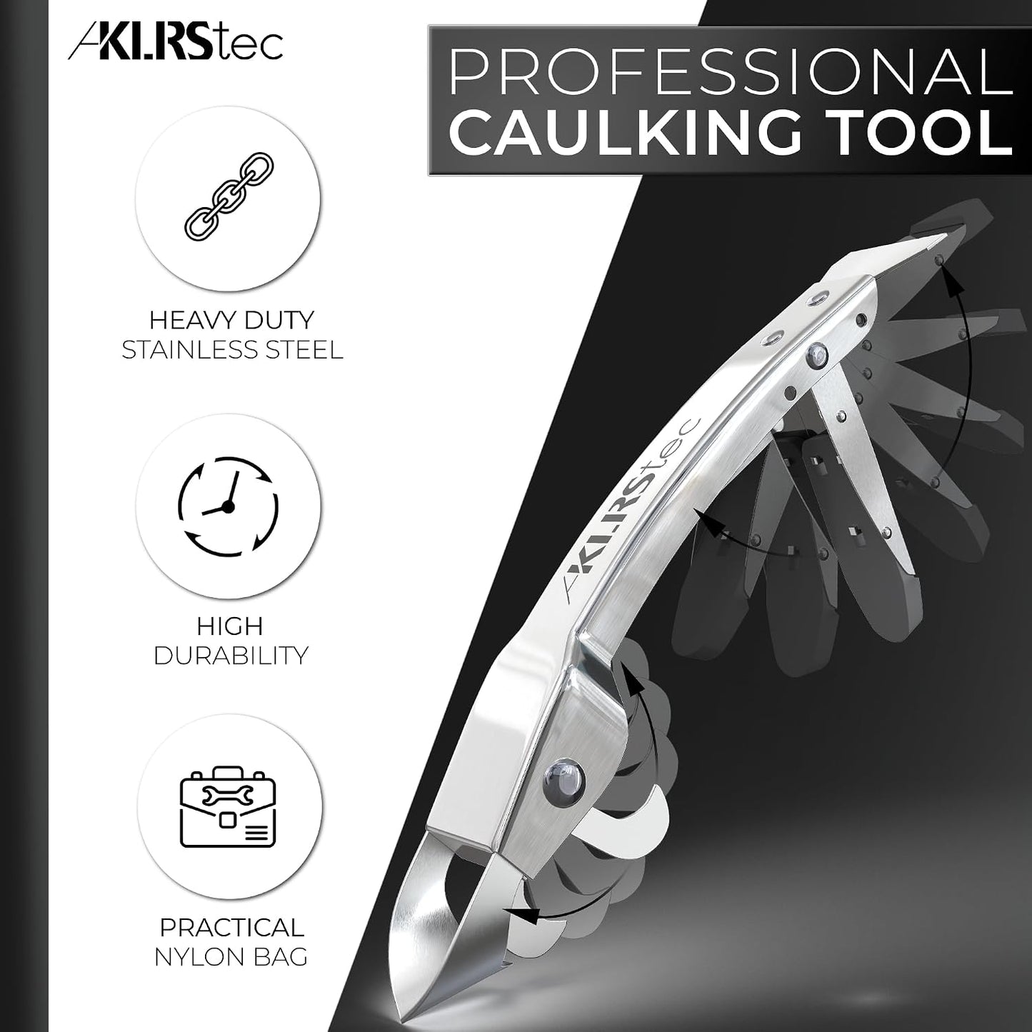 KLRStec Silicone Caulking Tool Kit, 4 in 1 Caulk Remover Tool & Scraper | Silicone caulk remover tool, stainless steel blade, foldable caulking tool design