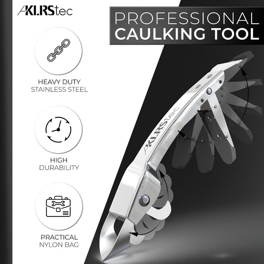 KLRStec Silicone Caulking Tool Kit, 4 in 1 Caulk Remover Tool & Scraper | Silicone caulk remover tool, stainless steel blade, foldable caulking tool design