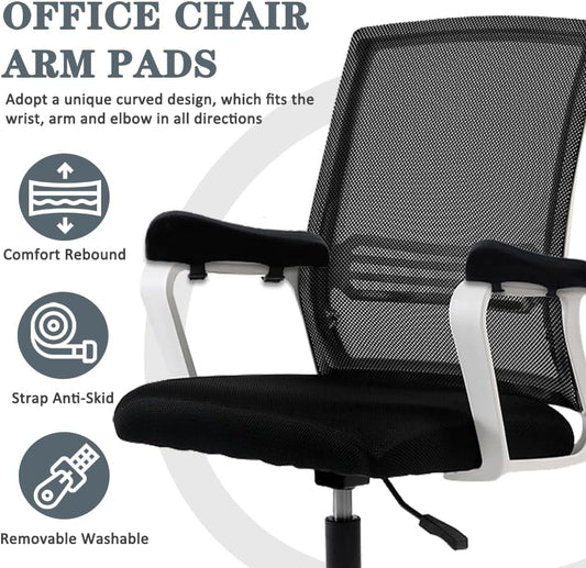 2 Pack Office Chair Armrest Pads Covers,Arm Rest Pad with Memory Foam Elbow Pillow for Forearm Pressure Relief, Arm Rest Covers for Office Chairs, Wheelchair, Comfy Gaming Chair (Black)