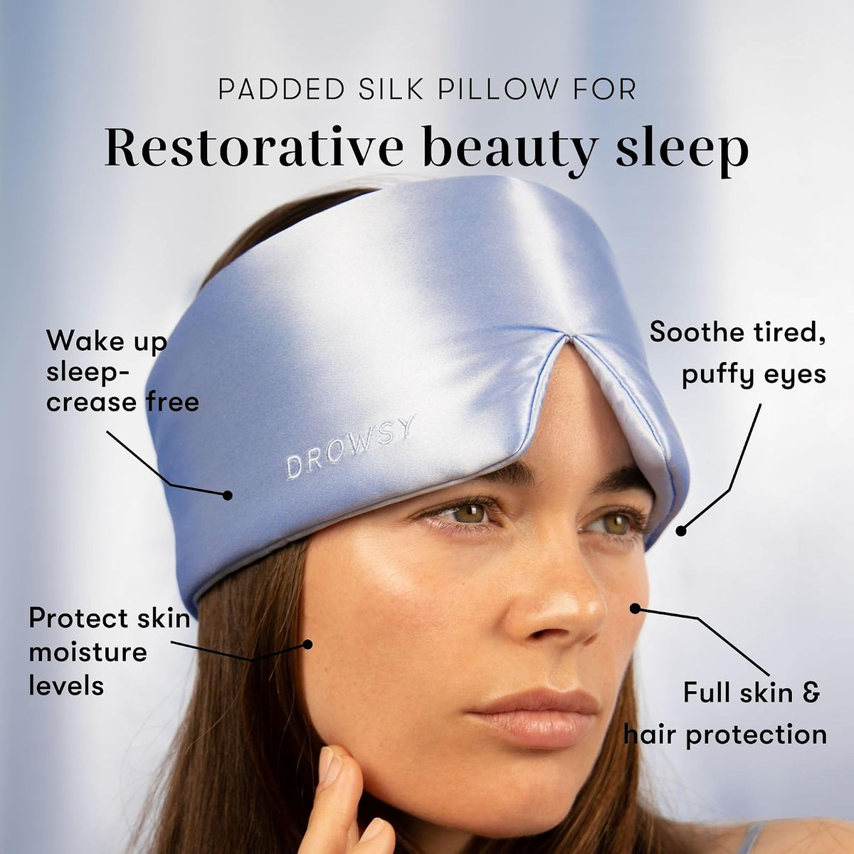 DROWSY Silk Sleep Mask - Face-Hugging, Padded Cocoon for Luxury Sleep in Total Darkness - 100% Pure Mulberry Silk, Skin-Hydrating & Adjustable (Midnight Blue)