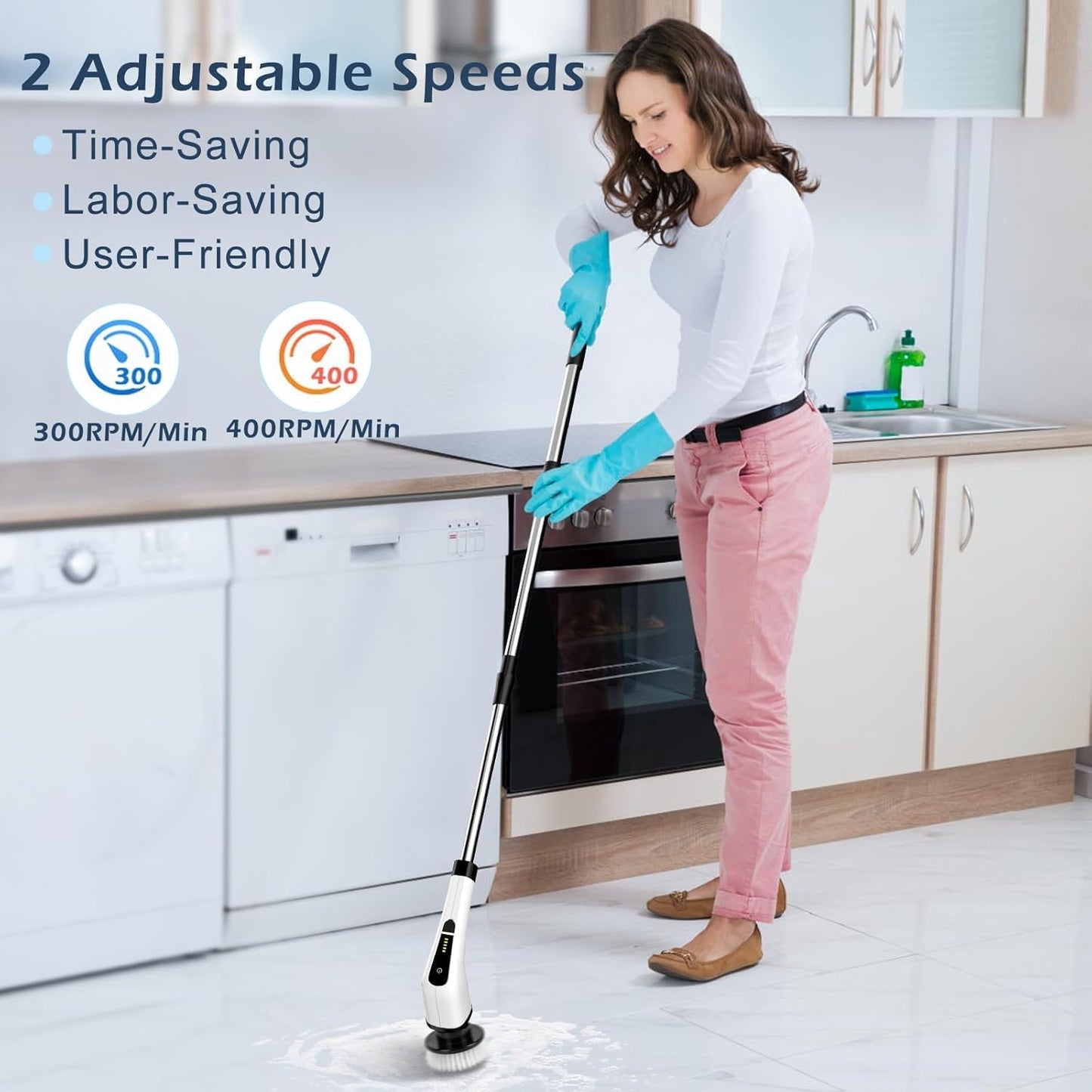 Electric Spin Scrubber, Cordless Cleaning Brush Scrubber for Home, 8 Replaceable Brush Heads, 3 Adjustable Size, 2 Speeds for Bathroom Shower Bathtub Glass Car, Gift for Holidays Birthday