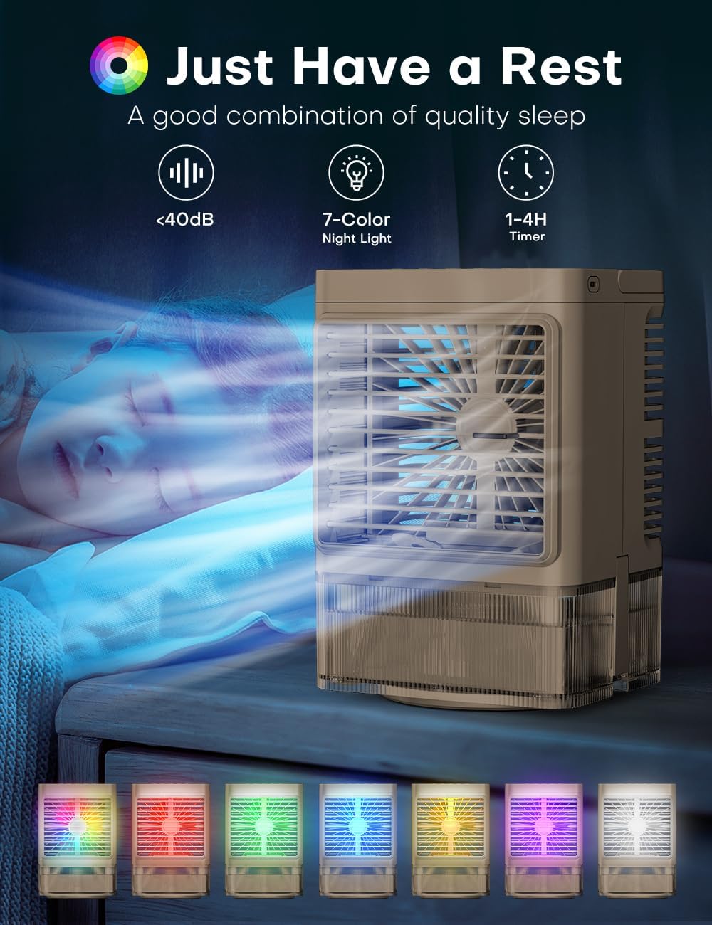 Windowless Air Conditioner w/4 Mode,3 Speed, Waterless Alert,2.4-Gal Tank for 24H Cooling, 12H Timer Swamp Cooler Air Conditioner, 20FT Remote,70° Auto Swing Evaporative Air Cooler for Bedroom