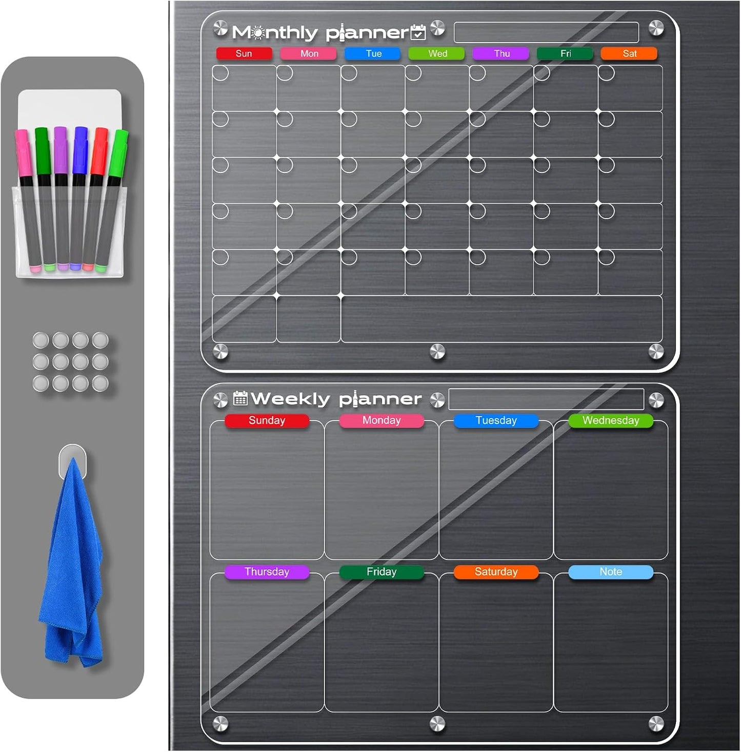 Acrylic Magnetic Weekly Meal Planner for Fridge, Clear Week Calendar Planning Board for Kitchen Refrigerator, Reusable Dry Erase Noteboard for Menu/Grocery/to Do/Shopping List, 11.8'' × 15.7''