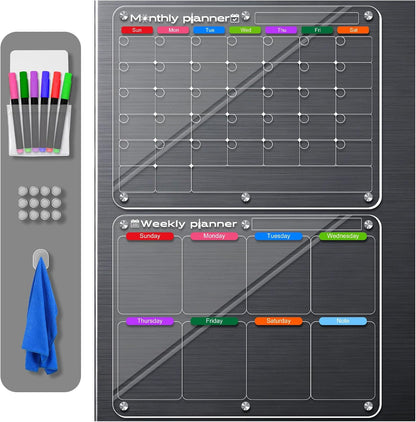 Acrylic Magnetic Weekly Meal Planner for Fridge, Clear Week Calendar Planning Board for Kitchen Refrigerator, Reusable Dry Erase Noteboard for Menu/Grocery/to Do/Shopping List, 11.8'' × 15.7''