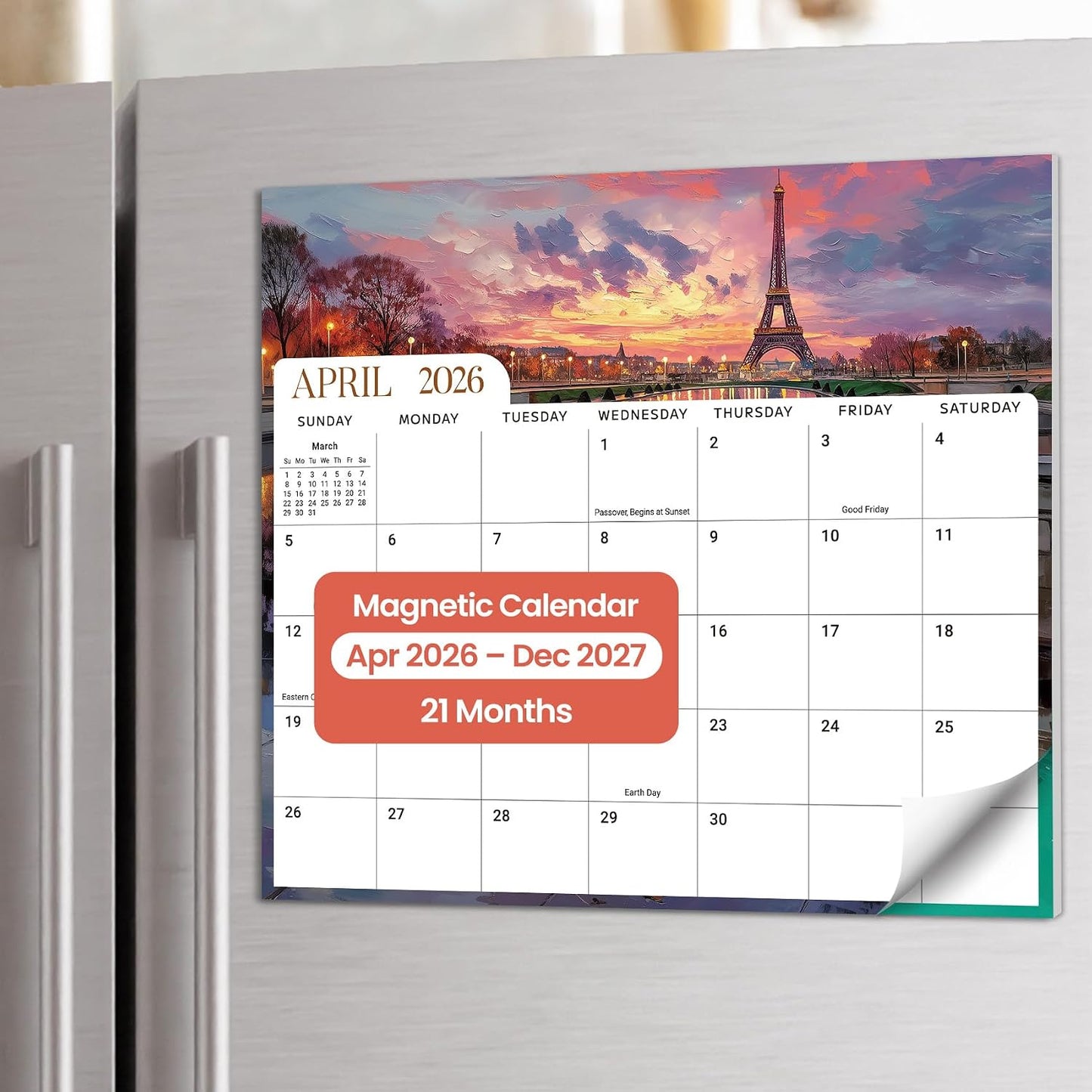 2026-2027 Magnetic Calendar for Refrigerator, Apr 2026-Dec 2027 | 21-Month Fridge Calendar 2026-2027 for Home Planning, Scheduling and Easy Organization, Greenery