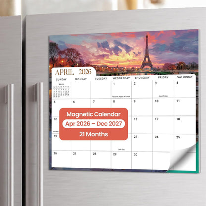 2026-2027 Magnetic Calendar for Refrigerator, Apr 2026-Dec 2027 | 21-Month Fridge Calendar 2026-2027 for Home Planning, Scheduling and Easy Organization, Greenery