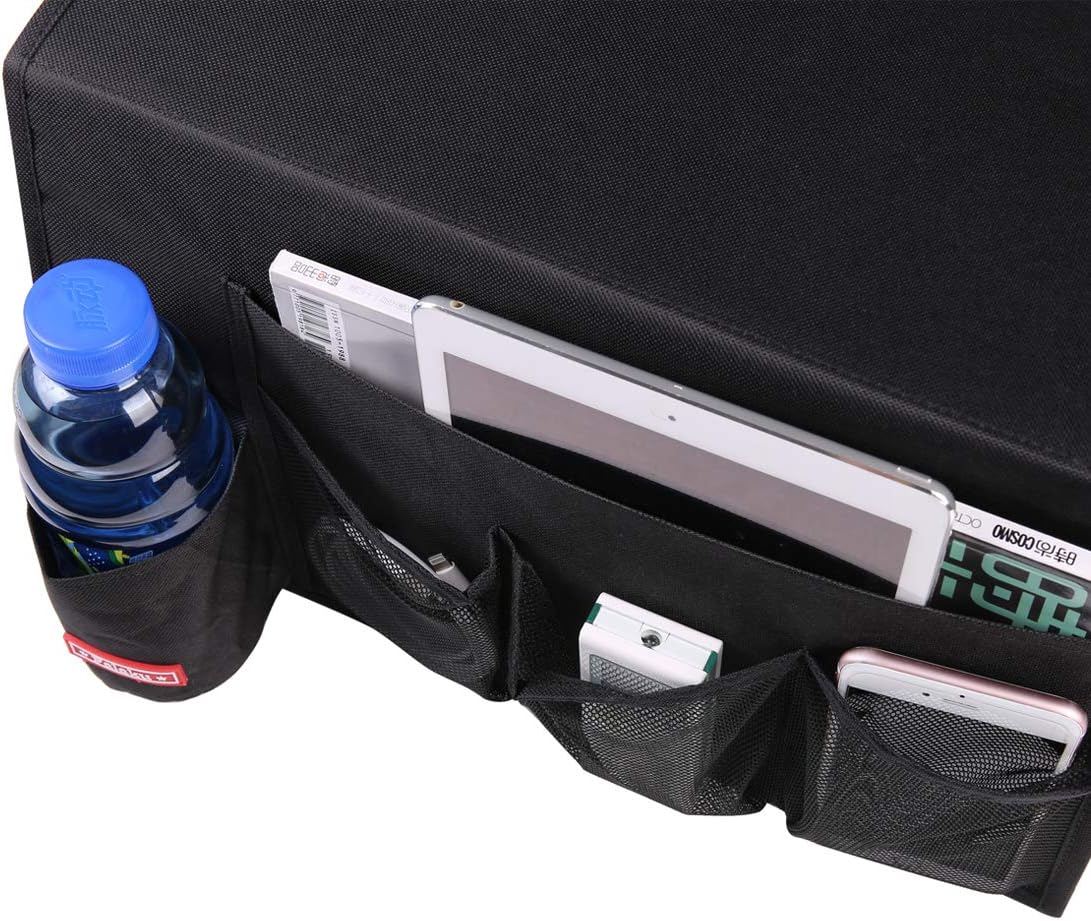 Bedside Caddy,Bedside Organizer Caddy Under Mattress,Holds Magazines,Books (4 Pockets-Grey)