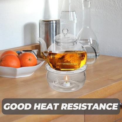 COHEALI Glass Teapot Warmer Base Transparent Heater for Tea with Retro Handmade Design Compact Round Stove Base for Home Office Tea House and Shop Decoration