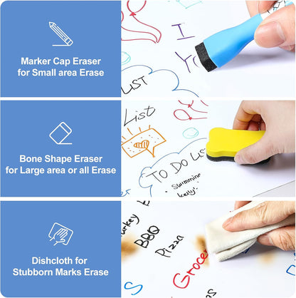 4 PACK Magnetic Dry Erase Board Sheet for Fridge, 12"x8" Erasable Refrigerator WhiteBoard w/ 6 Markers & 1 Eraser- Smooth and Flexible Small Magnet Blank Notepad for Home Kitchen Organizer and Planner