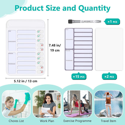Dry Erase Chore Chart for Kids to Do List Magnetic Checklist Board Reusable RV Daily Routine Schedule Planning Boards with Blank Checklist Cardstock for Habit Tracker or Daily and Weekly Planner