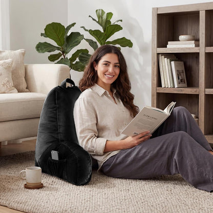 Reading Pillow for Bed with Arm Support, Large Backrest Cushion for Sitting Up in Bed, Plush Ergonomic Back Pillow for Reading, Watching TV, Gaming & Relaxing,Pillow with Shredded Memory Foam,Grey