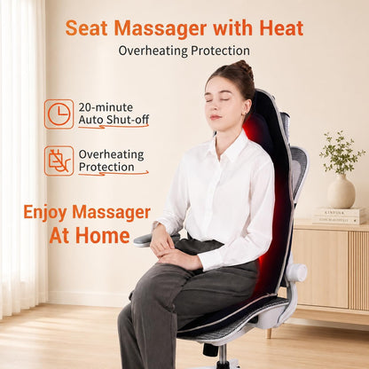 Vibration Massage Seat Cushion with Heat, Full Back & Neck Massager for Chair, 8 Motors Massage Pad with Adjustable Lumbar Support, Heated Chair Cushion for Office Home Recliner