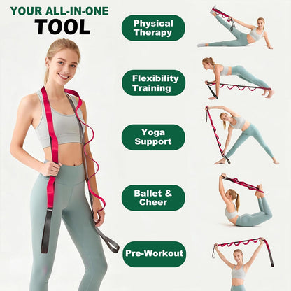 Acozycoo Stretching Strap with Loops for Leg Calf Back Physical Therapy | Non-Elastic Yoga Strap for Stretching,Stretch Band,Leg Lifter,Rehab,Knee,Hip,Pilates,Flexibility Training,Hamstring,Fascia