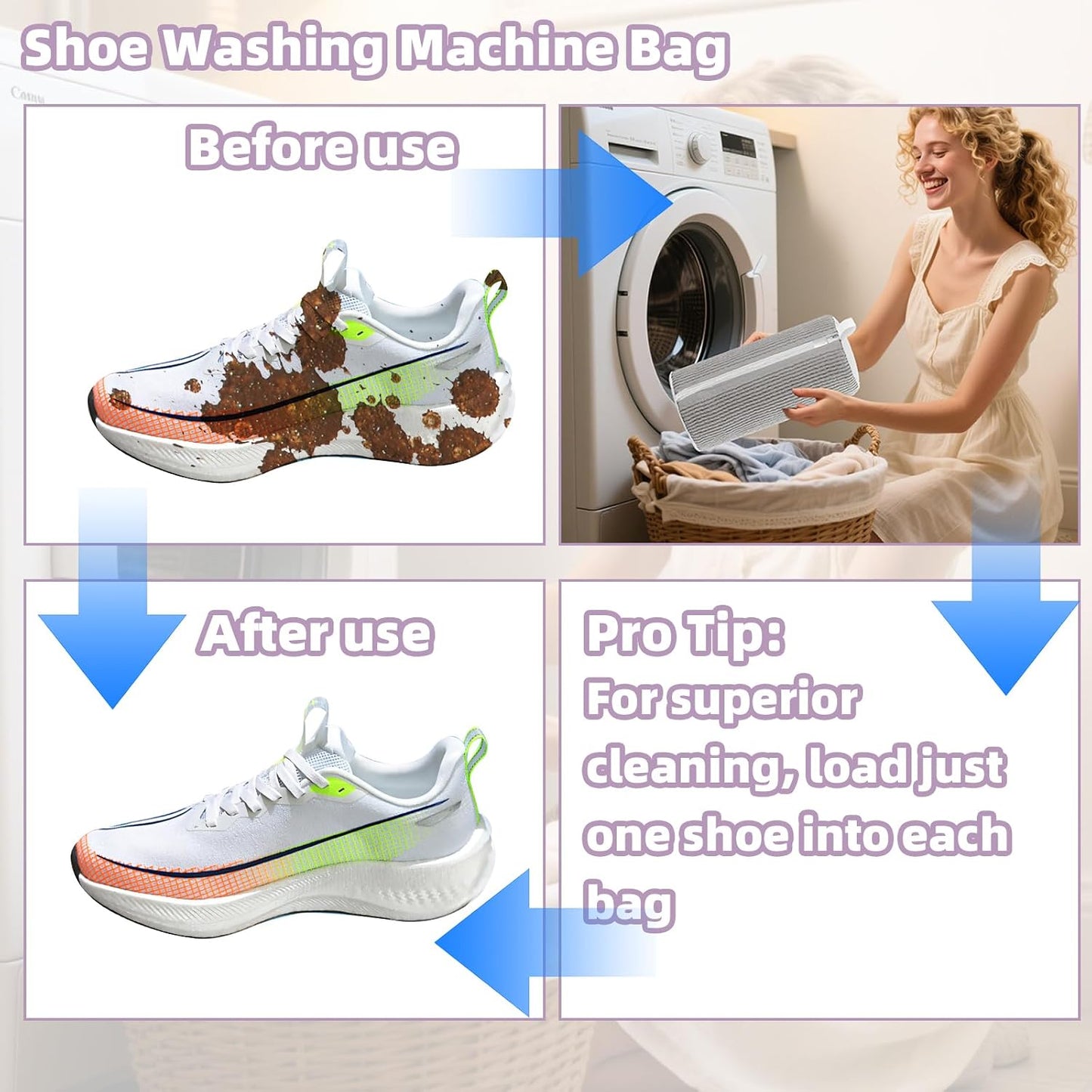 Shoe Washing Machine Bag Shoe Laundry Bags for Sneakers Reusable 2pc Shoes Cleaning Bags 360° Deep Clean for All Shoes Types With Invisible Zipper