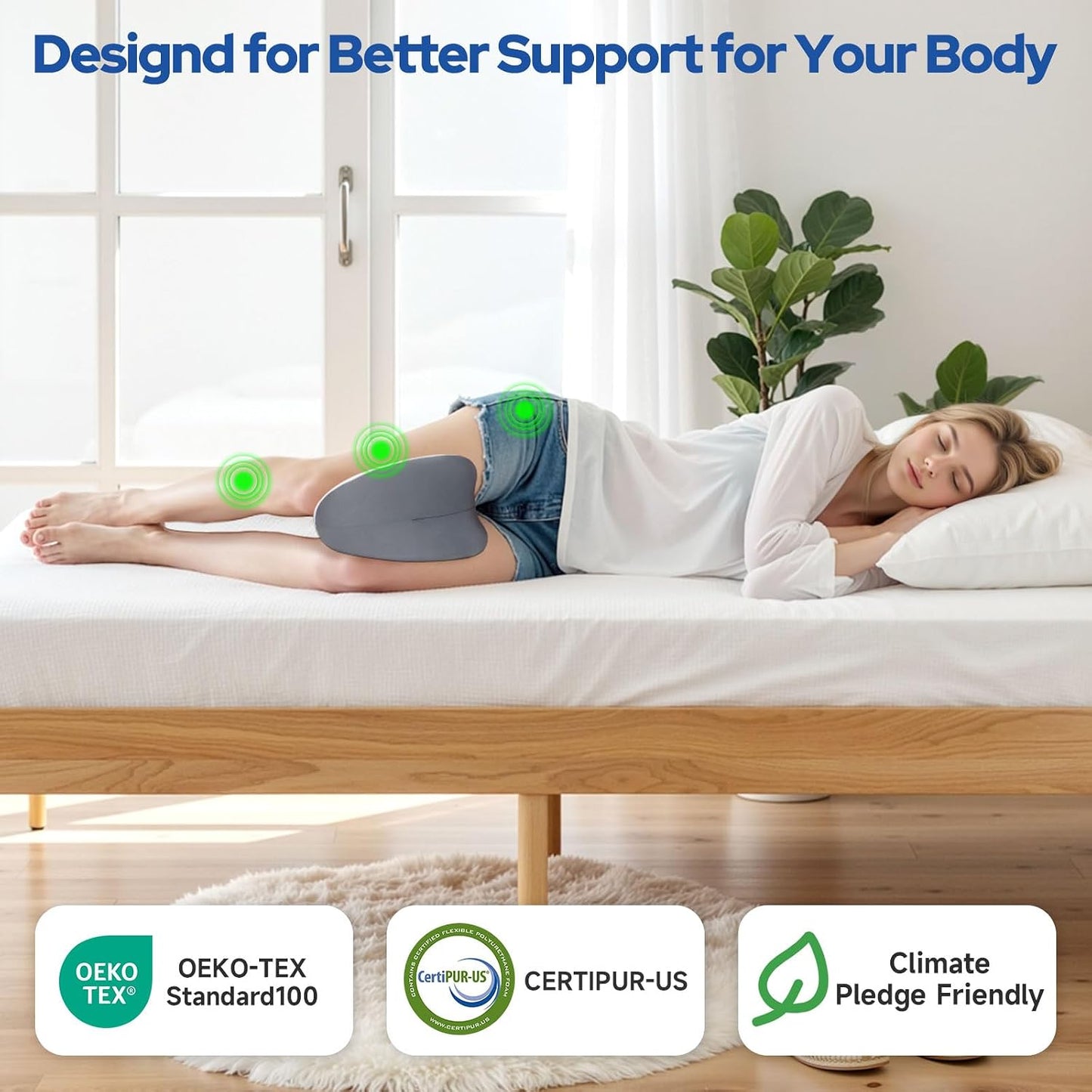 Knee Pillow for Side Sleepers, Memory Foam Leg Pillow, Blue | Ergonomic Leg Pillow for Side Sleeping, Heart-Shape Knee Wedge Pillow, Breathable Leg Elevating Pillow for Hip, Joints