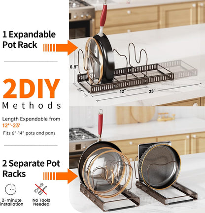 MUDEELA Expandable Pot Pan Lid Organizers inside Cabinet, 10 Divider-Black | Expandable 11.8–22.9", 10 Adjustable Divider, Tool-Free Assembly, Non-Slip, Scratch-Proof, For Pan Lid Cutting Board Bakeware