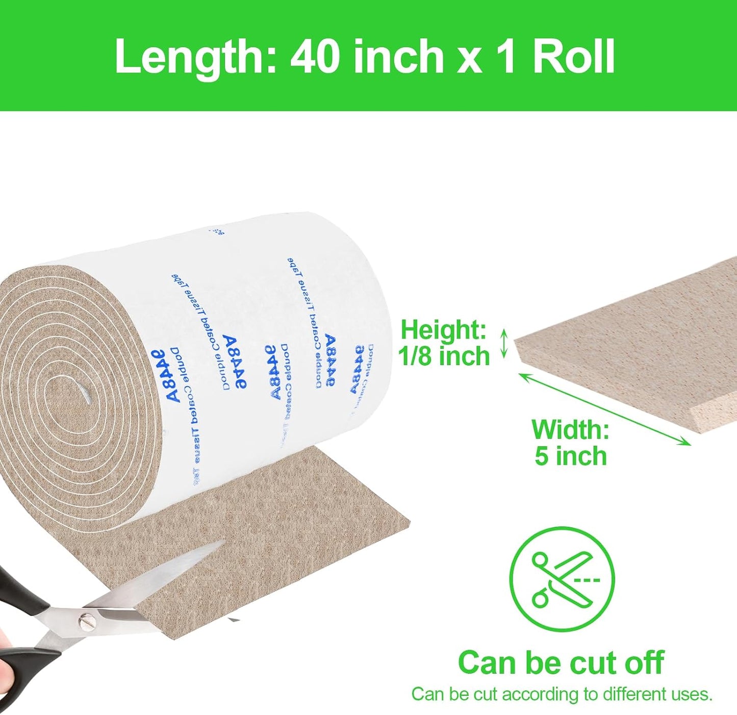 Felt Strips with Adhesive Backing, Felt Tape with Adhesive Backing, Felt Furniture Strips 2 Pack Roll 1/2x 60 Inches Black, Felt Strips for Furniture