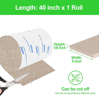 Felt Strips with Adhesive Backing, Felt Tape with Adhesive Backing, Felt Furniture Strips 2 Pack Roll 1/2x 60 Inches Black, Felt Strips for Furniture