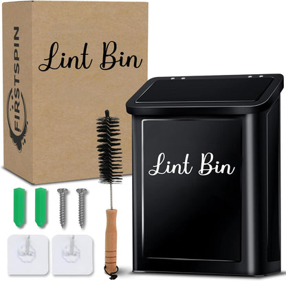 Magnetic Lint Bin for Laundry Room – Black Metal Lint Holder with Lid – Wall Mount & Magnetic Trash Can – Modern Farmhouse Style for Laundry Room Organization and Storage