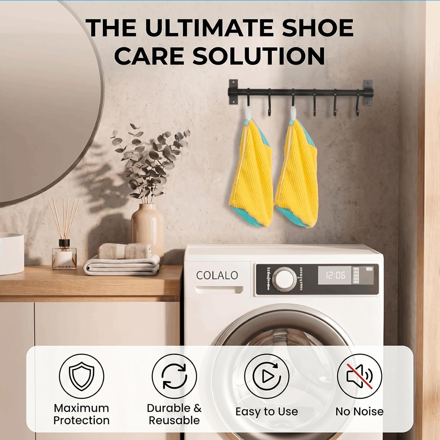 2-Pack Shoe Washing Machine Bag, Microfiber Chenille Laundry Bag for Sneakers - Self-Locking Zipper, 360° Deep Clean, Noise Reduction, Fits All Shoe Sizes, for Tennis Running & Kids Shoes