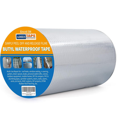 ADHES Upgrade Butyl Tape Waterproof Tape, 1.2mm Thick, 2 inch x 16 feet | Aluminum Foil Tape Butyl Sealant Tape for RV Repair, Window, Boat and Pipe Sealing, Glass & EDPM Rubber Roof Patching,Silver