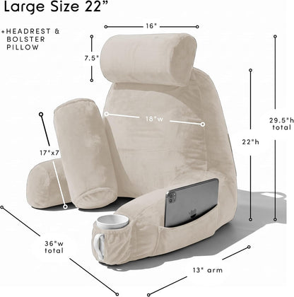 Nestl Reading Pillow with Shredded Memory Foam, Designed for Sitting Up in Bed and Couch, Back and Arms Adjustable Support for Adult & Teens Backrest Pillows for Reading, with Washable Cover Dark Grey