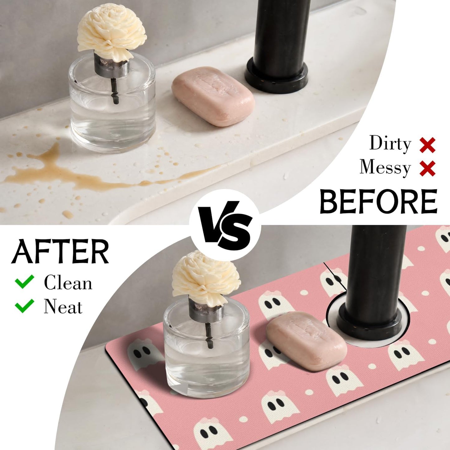 Light Brown White Checkered Kitchen Sink Splash Guard Faucet Mat,Faucet Non-Slip Absorbent Mat,Farmhouse Sink Splash Guard Behind Faucet for Kitchen Bathroom, 15"x5.5"