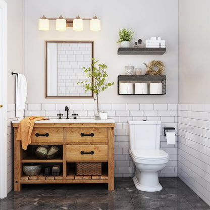 QEEIG Bathroom Shelves Over Toilet - Wall Mounted Floating Shelves Toilet Paper Storage Small Farmhouse Decor Shelf 16 inch Set of 3, Rustic Brown (019-BN3)