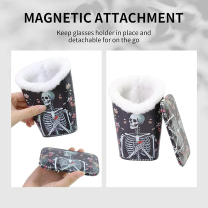 Plush Lined Eyeglasses Holder, Cute Magnetic PU Leather Glasses Stand Case for Women Men Kids