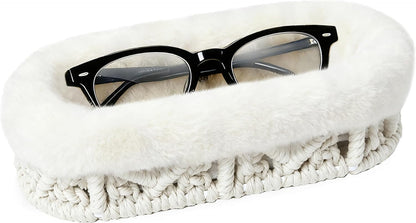 Plush Lined Eyeglass Holder Case for Nightstand | Anti-scratch Glasses Holder,Cotton Rope Eyeglass Stand Storage Organizer Tray for Office Desk