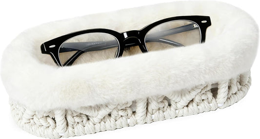 Plush Lined Eyeglass Holder Case for Nightstand | Anti-scratch Glasses Holder,Cotton Rope Eyeglass Stand Storage Organizer Tray for Office Desk