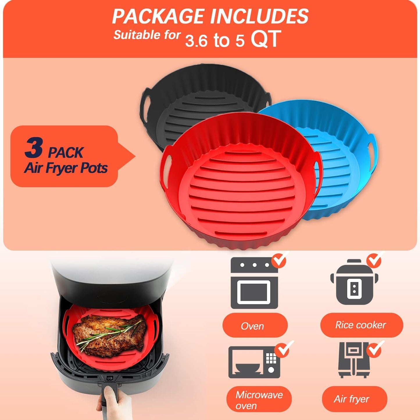 2Pcs Silicone Air Fryer Liners Reusable Square Thickened Airfryer Basket for 4 to 7 QT Baking Tray Accessories Kitchen Gadgets Replacement of Flammable Disposable Parchment Paper