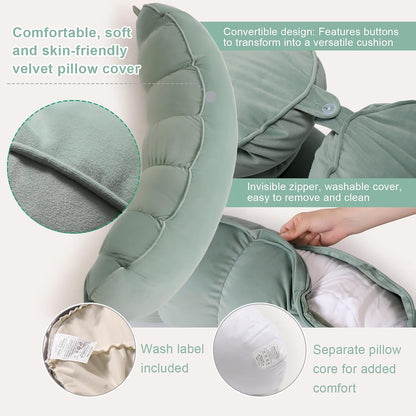 Peallow(Pat. Pend) – Long Round Body Pillow for Adults, Bolster Pillow for Sleeping, Soft and Supportive Pillow for Sleeping & Lumbar Support (Green-White, 29.5")