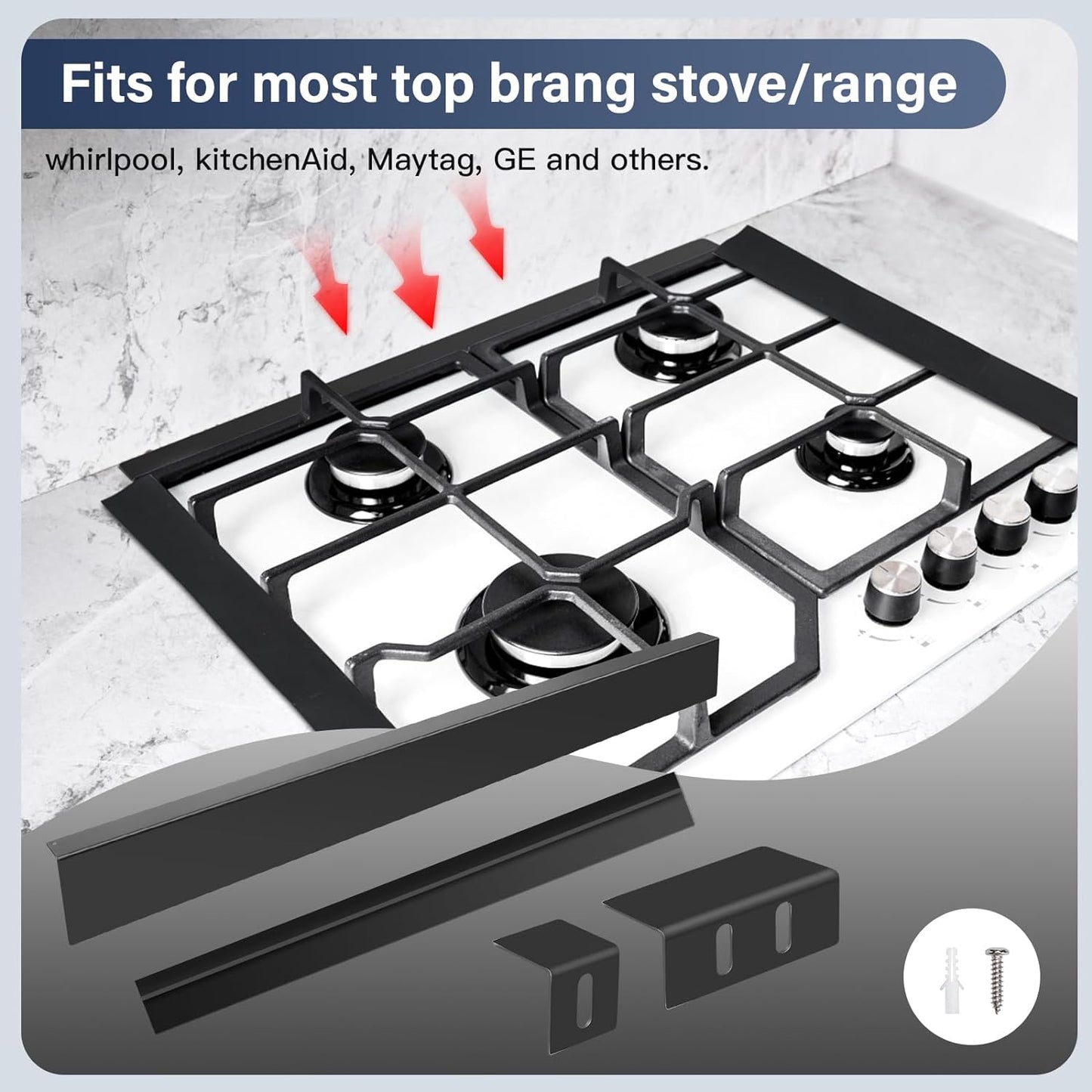 30" Slide-in Range Rear Filler Kit with 2 PCS Stove Gap Covers, Black | Stove Gap Filler Strip, Stainless Steel Backsplash for Stove, Stove Trim Kit with Most Brands Between Stove and Backsplash