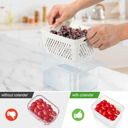 5 Pack Fruit Storage Containers for Fridge with Removable Colander, Produce Containers BPA-free Fridge Organizer to Keep Berry Lettuce Vegetable Fresh, Dishwasher & Microwave Safe