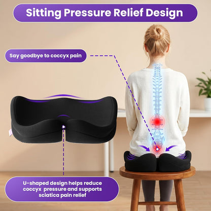ZZ-WELL Seat Cushions for Office Chairs, Coccyx Cushion for Tailbone Pain, Memory Foam Butt Pillows for Computer Gaming Chair, Patented Pressure Relief Design Chair Cushion (Light Grey, XX-Large)