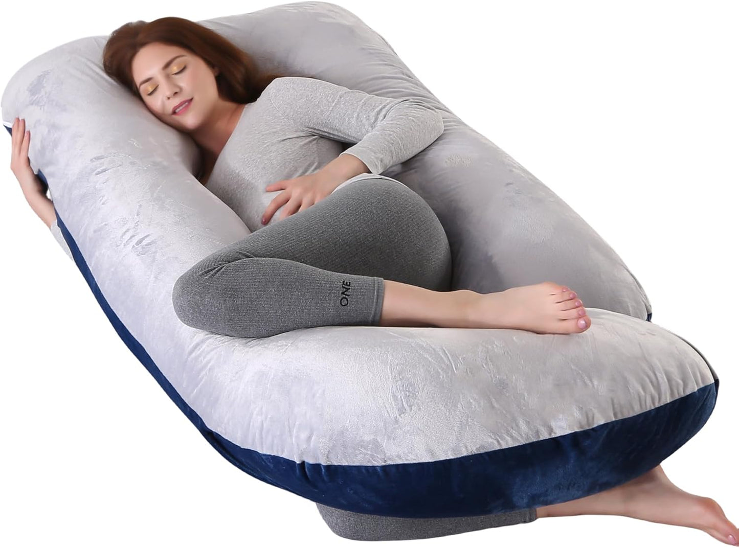 ALLOPERA Pregnancy Pillows for Sleeping, 57-Inch U-Shaped Full Body Maternity Pillow with Adjustable Fill and Removable Washable Cover, Back, Belly, Hip and Leg Support for Pregnant Women, Black Grey
