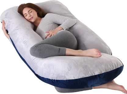 ALLOPERA Pregnancy Pillows for Sleeping, 57-Inch U-Shaped Full Body Maternity Pillow with Adjustable Fill and Removable Washable Cover, Back, Belly, Hip and Leg Support for Pregnant Women, Black Grey