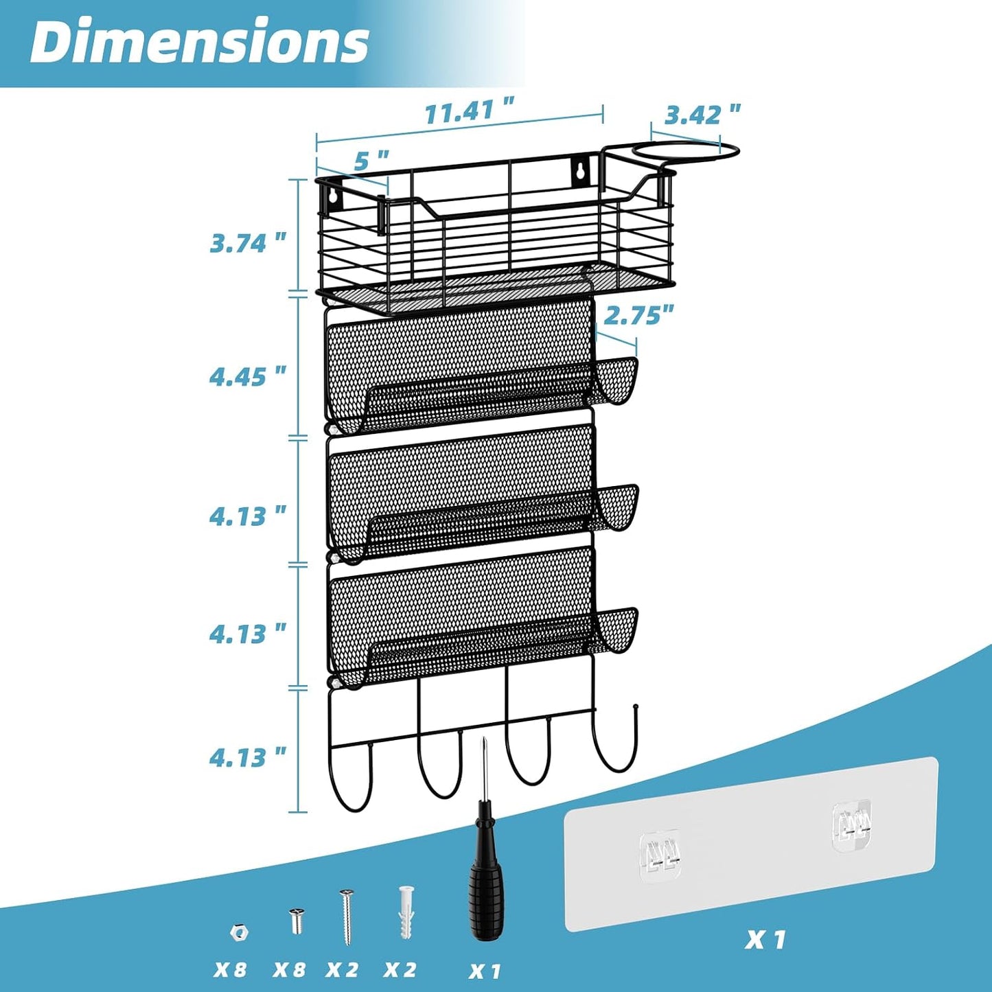 3 Tier Hair Tool Organizer Wall Mount, curling iron holder Basket, Black | Metal Mesh, Hair Dryer Holder, Bathroom Hair Styling Tool Organizer, Blow Dryer Holder, Hair Straightener Organizer
