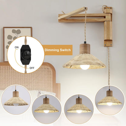 maesta Plug in Wall Lamp, Wood Swing Arm Wall Sconce for Bedroom