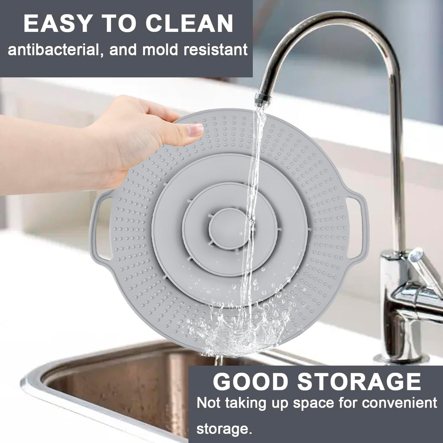 Pot Cover Spill Stopper Lid, Thicken Silicone Boil Over Spill Safeguard, Lid Cover Fits Openings 8" to 11.5" in Diameter for Pots And Pans, Instant Pot Cover-Gray