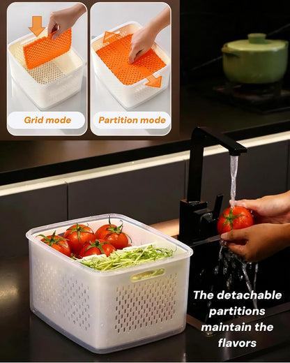 SnowSky 4PCS 2-in-1 Fruit & Veggie Fresh Box with Detachable Colander & Divider – Airtight Leak-Proof Fridge Storage Container with Lid for Berry, Meal Prep, Kitchen