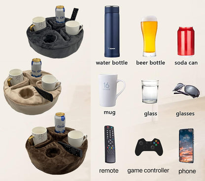 Xchouxer Couch and Bed Cup Holder Pillow, Sofa Organizer Caddy for Drinks, Remotes, Phones, Snacks (Beige)