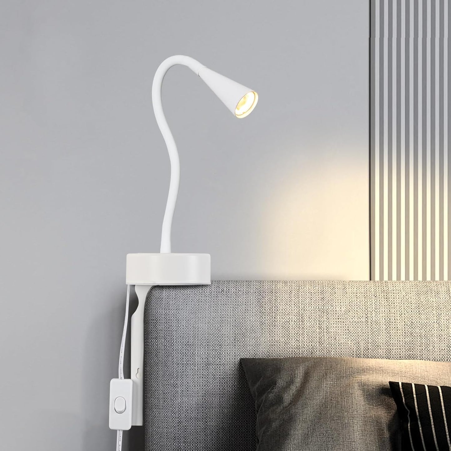 Black Headboard Reading Light, No Drilling Wall Mounted Reading Lights for Bedside, Book Light for Bedtime Reading, Buttonless Dimmable Reading Lamp, Movable Gooseneck Reading Sconces for Bedroom