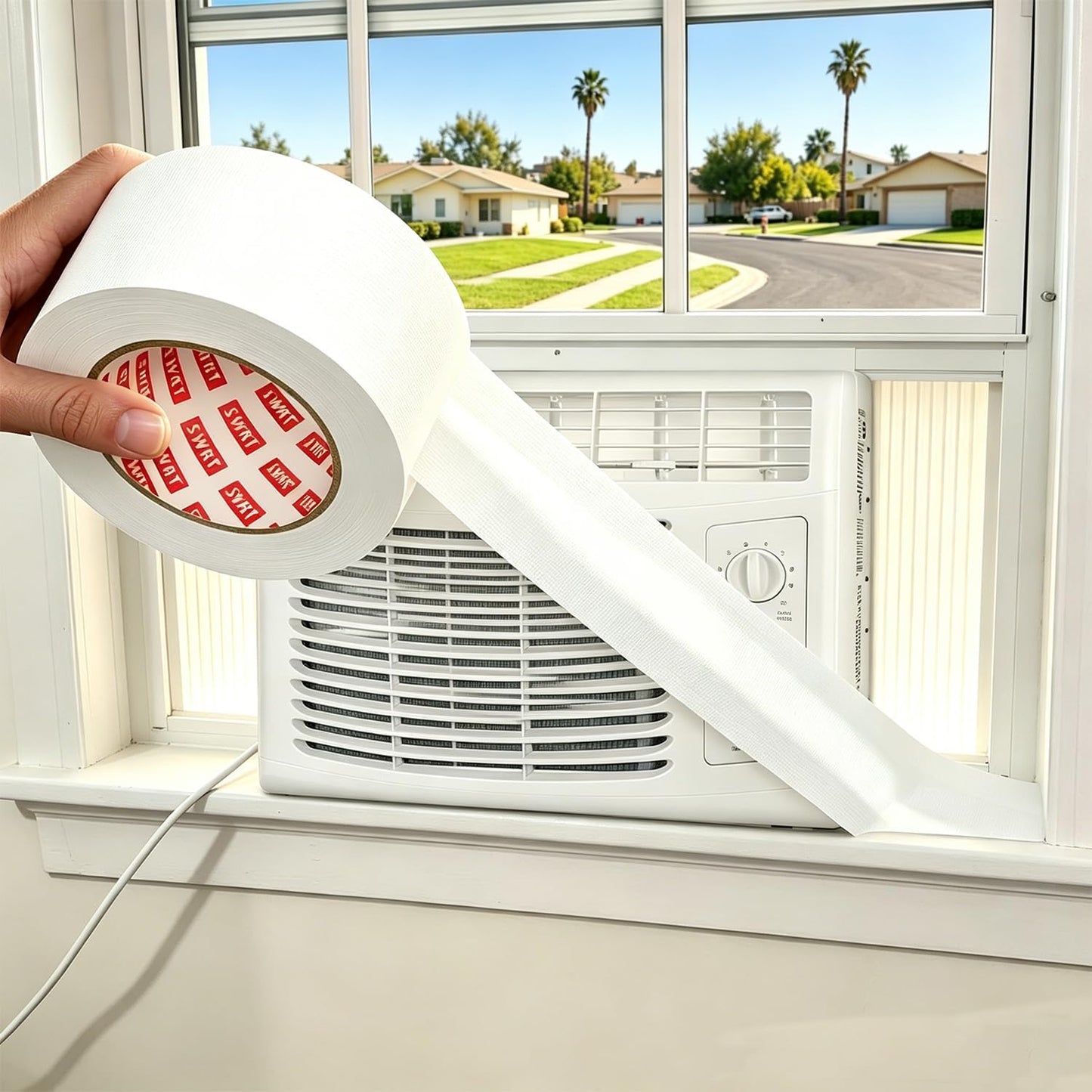 SWRT White Window Weather Sealing Tape 2 in x 90 FT, AC Seal, Residue Free | Blocks hot air, dust, and insects for summer insulation, ideal for doors, windows, and air conditioners