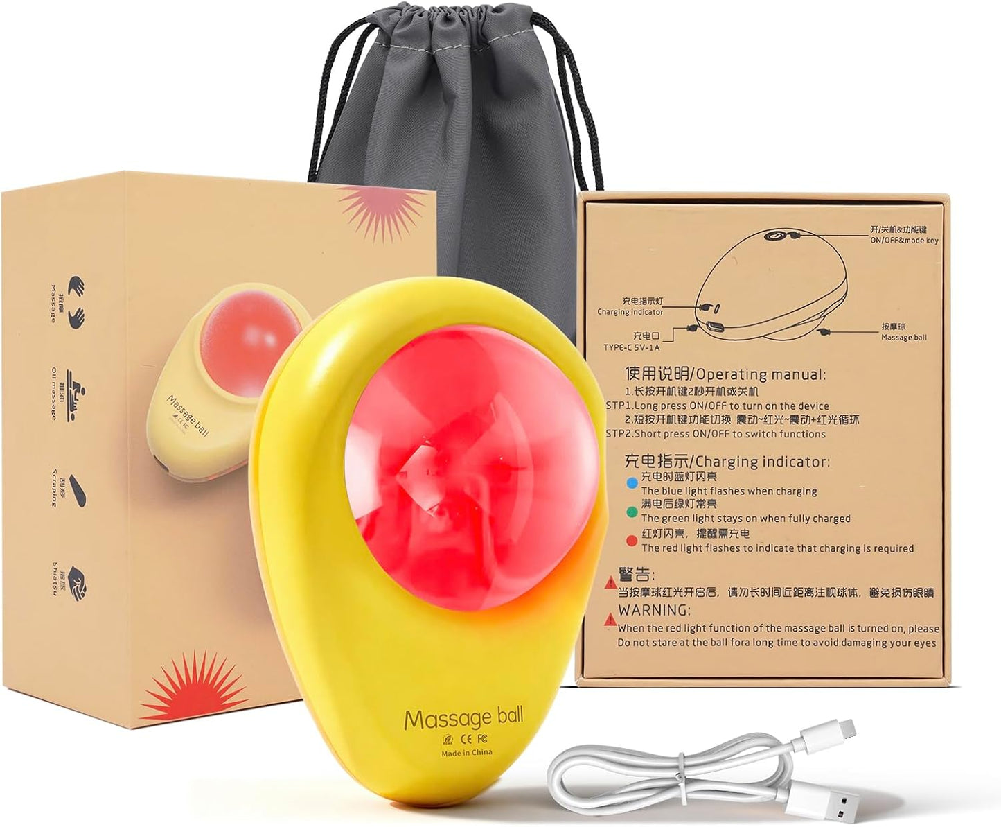 Red Light Vibrating Massage Ball - Handheld Trigger Point Tool for Deep Tissue Massage and Myofascial Release, Portable Massager for All Over the Body (Avocado)