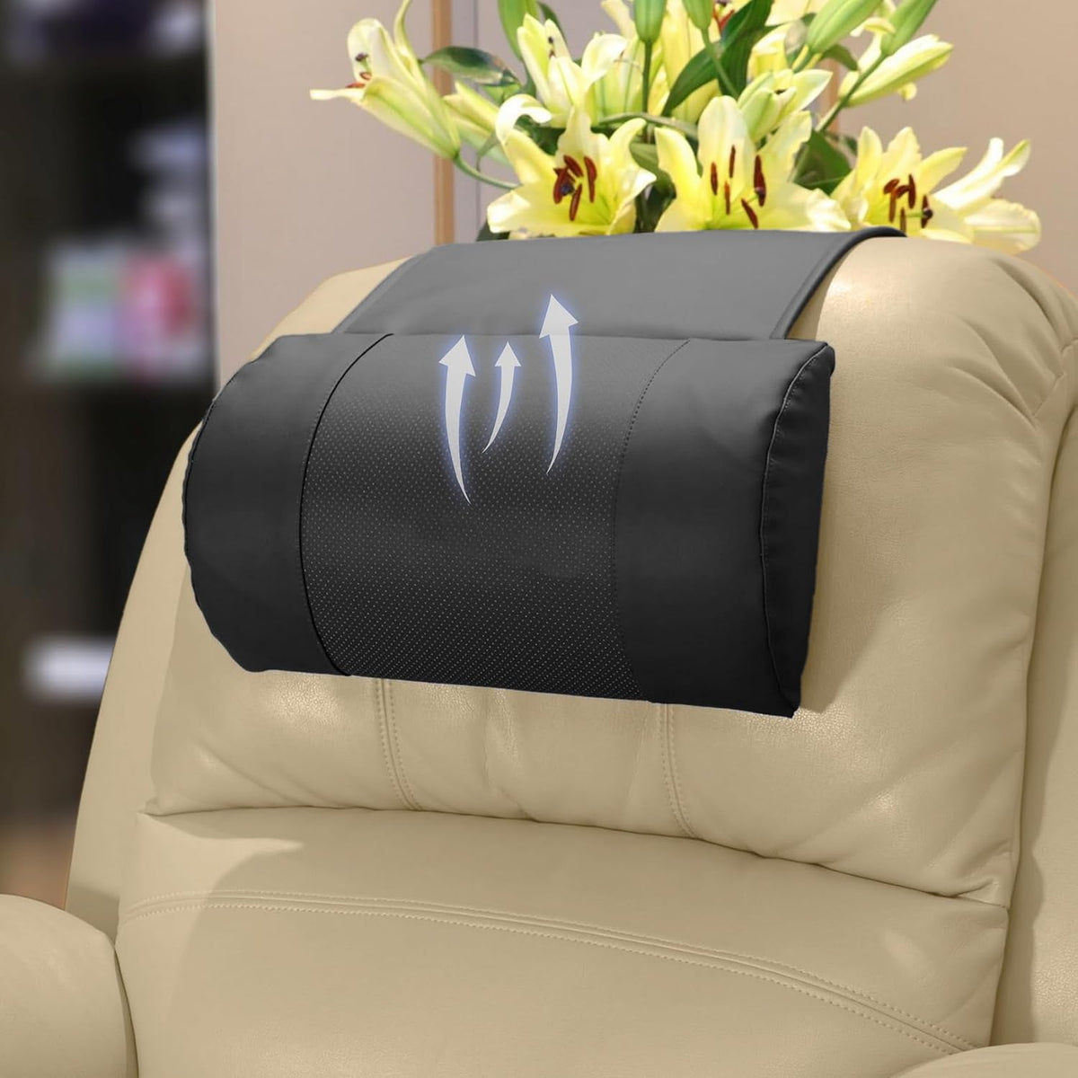 Breathable Perforated Leather Recliner Memory Foam Head Pillow - Non-Slip Base with Adjustable Neck Support in Chocolate, for Recliners, Sofas, and Loveseats, Ensuring Unmatched Relaxation