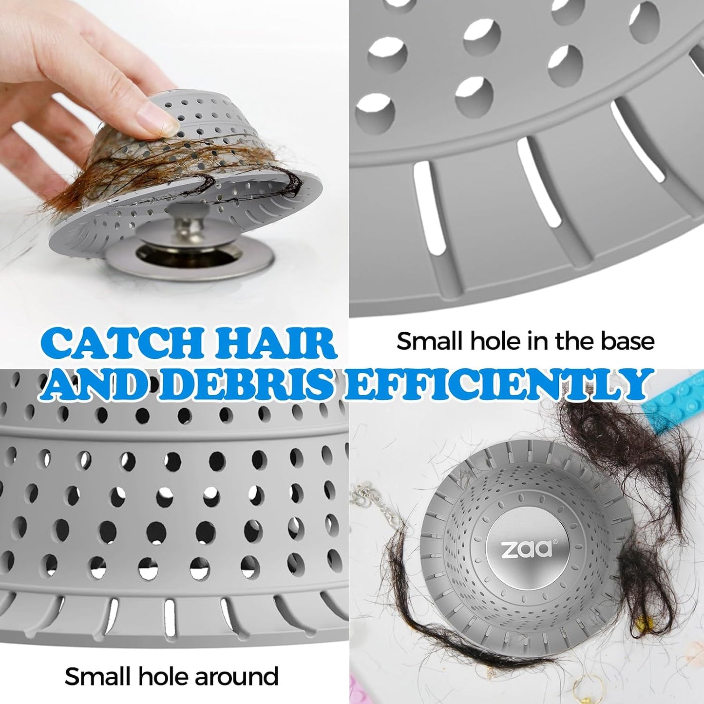 Shower Drain Hair Catcher Bathtub Drain Strainer Sink Drain Protector | Collapsible Pop-Up Drain Hair Catcher, Traps Hair & Prevents Clogs, Easy to Clean, Bathroom Fixture Accessories, Gray
