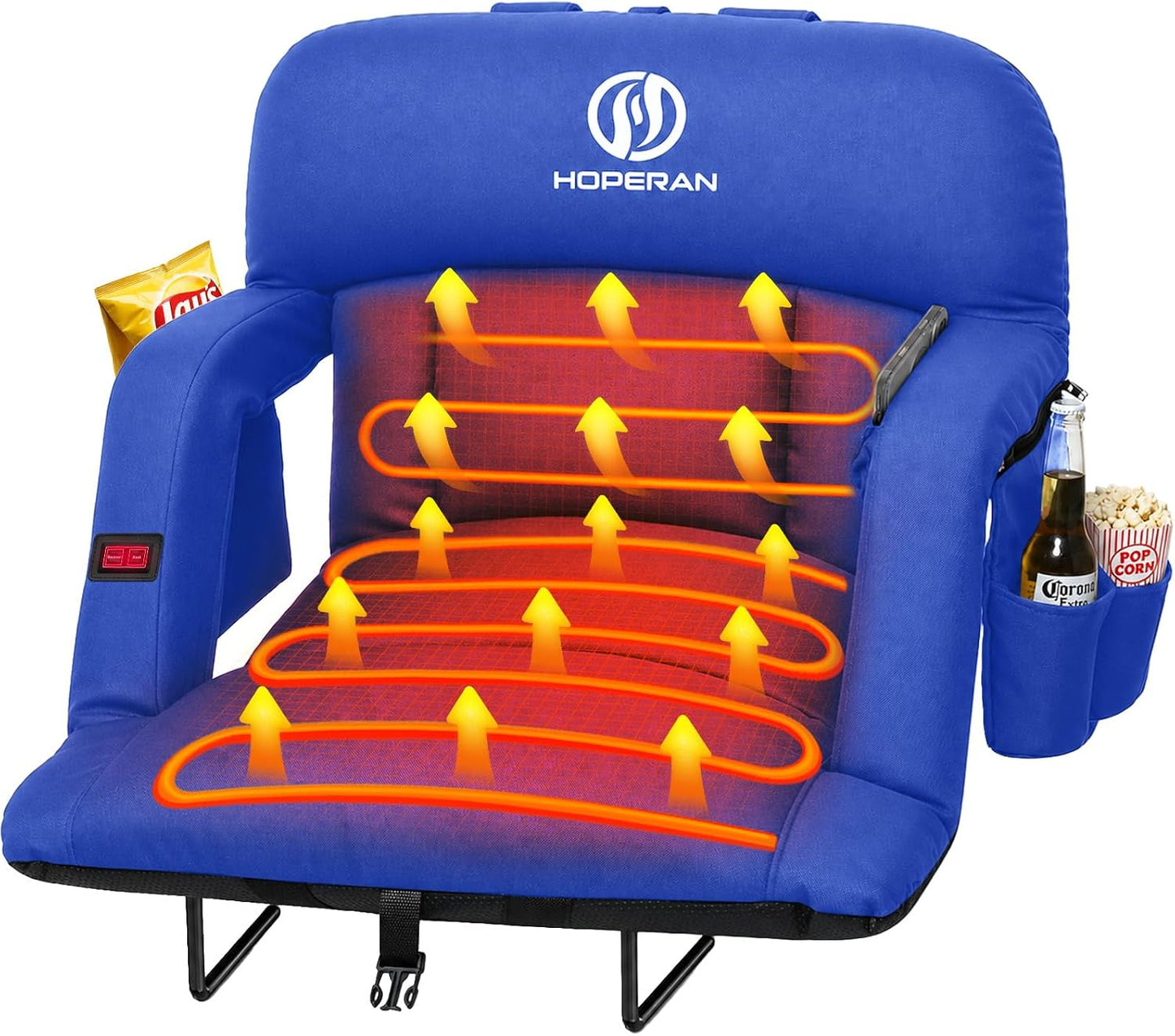 HOPERAN 25in Heated Stadium Seats for Bleachers, 4.3" Extra Thick, Pink | Super Soft Sofa-Style, Independent Seat&Back 3 Level Heat (NO Battery), 6 Recliner, Anti-Slip, Side Pockets, Backpack Straps